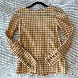 Sezane Yellow Check Cotton Button Back Blouse - Like New size 34